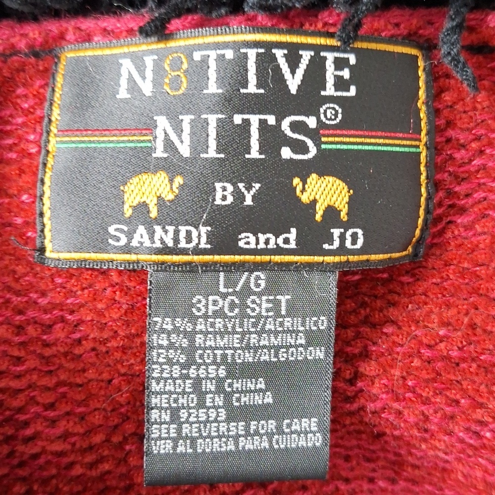 N8tive Bits By Sandi and Jo Red Black Southwestern Open Front Cardigan Size L - Picture 11 of 13